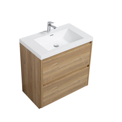 35-3/8 In. W X 19-5/8 In. D Freestanding Vanity In Mature Oak With Resin Composite Vanity Top In Glossy White