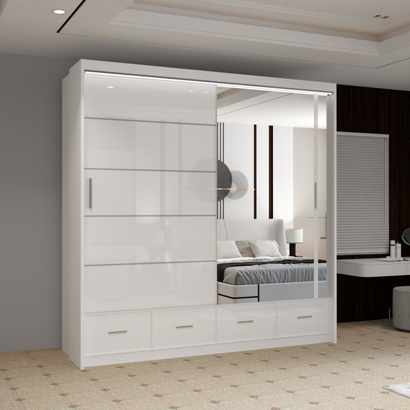 Desilets 2 Door Manufactured Wood Wardrobe, White, 220 cm H x 208 cm W x 66 cm D
