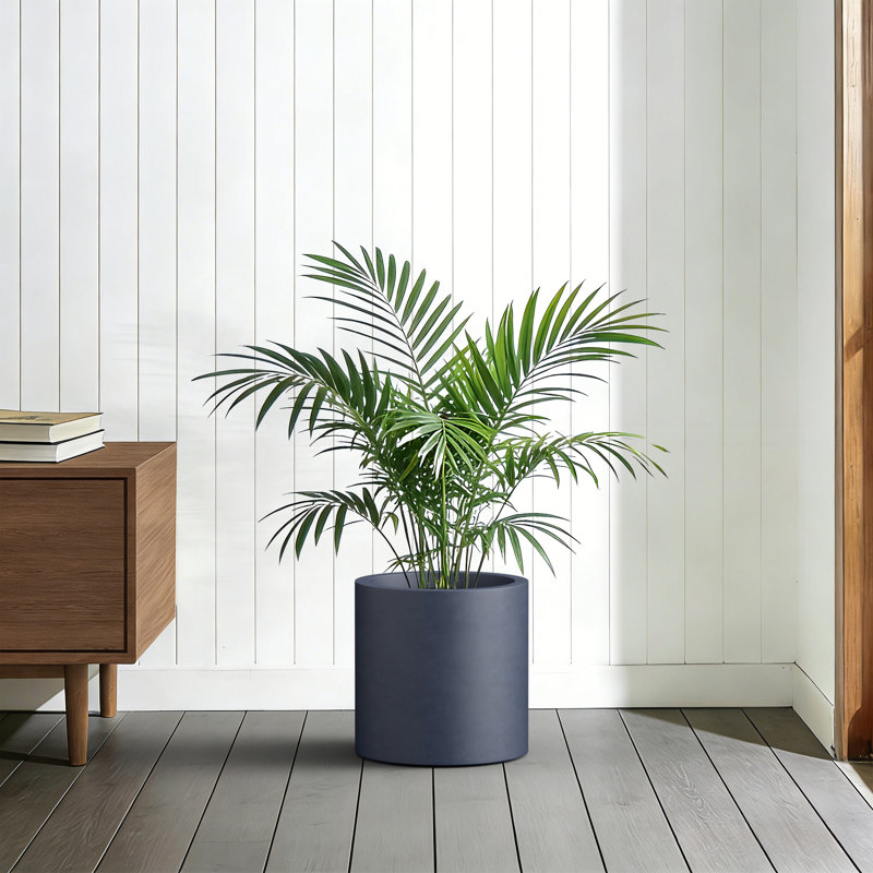 13in. Medium Navy Blue(Upgraded Interior) Concrete Tall Round Planter Pot Cylindrical Flower Planter with Drainage Hole