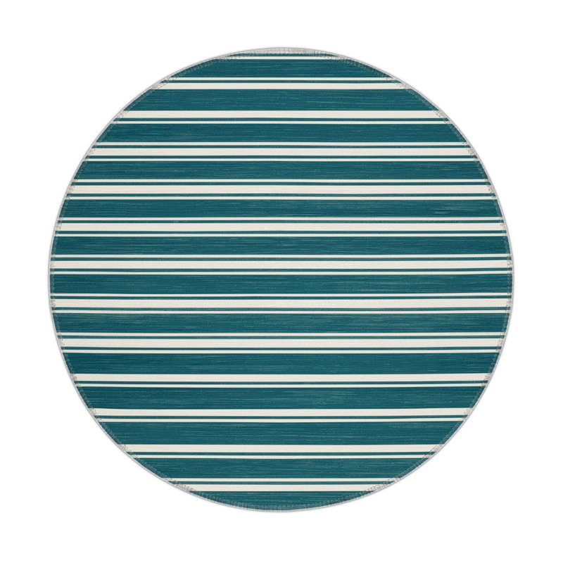Tapis intérieur / extérieur bleu HorizontalStripes, Rond 5 pi