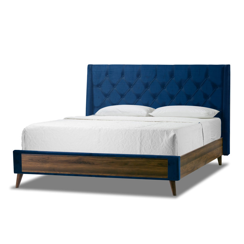 Wahl Upholstered Wingback Storage Bed, Blue, Queen