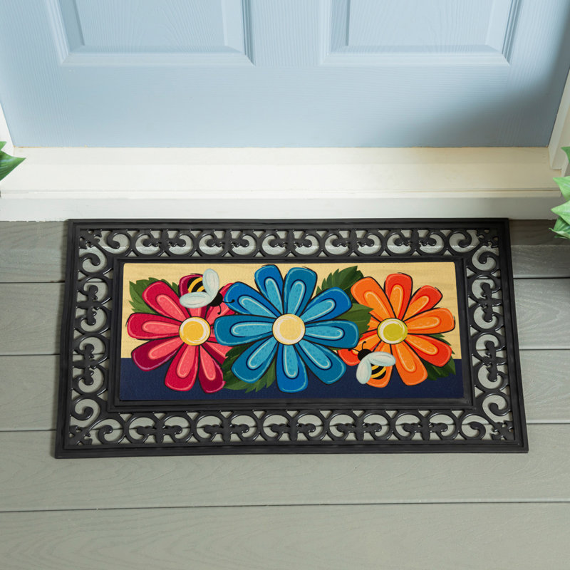 Colorful Floral Rubber Outdoor Switch Doormat 22" x 10"