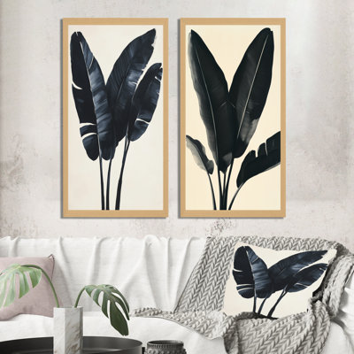 Feuilles de bananier encrées I - Ensemble de 2 impressions sur toile