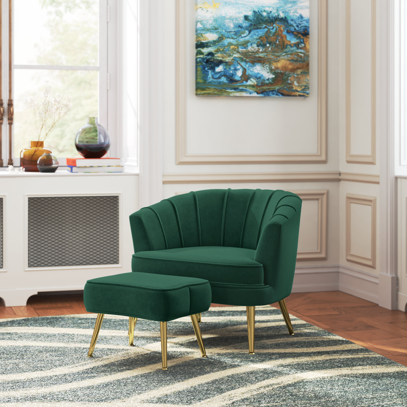 Willa Arlo™ Interiors Fauteuil demi-tonneau avec repose-pieds de 26 po ...