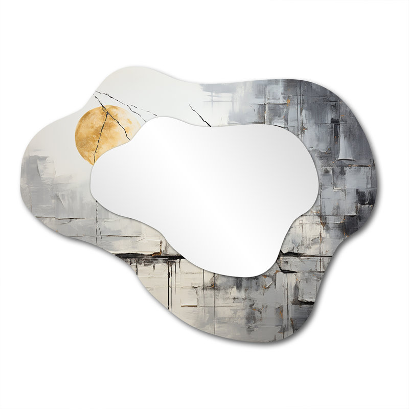 Ulphia Grey and white stone river I - Abstract Asymmetrical Decorative Wall Mirror, Modern Cloud Mirror, Printed Metal Art
