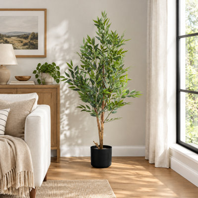 Acacia 47 pouces, plante artificielle 660 feuilles en soie avec pot noir