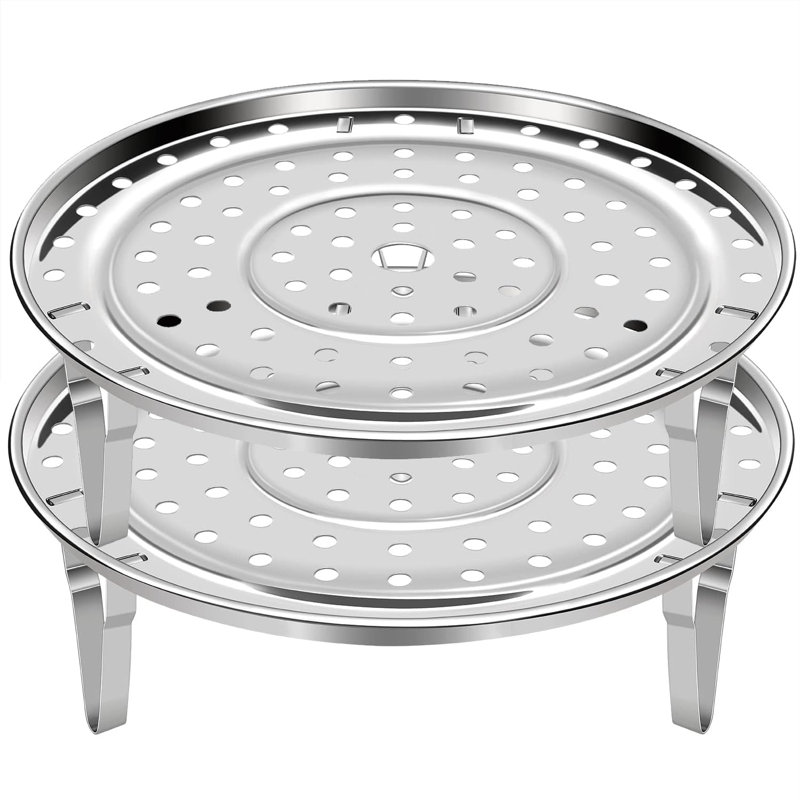 Étuve à vapeur pour la cuisson, étagère à vapeur avec support amovible, plateau à vapeur rond pour cuisson, cuisson à la vapeur, paquet de 2 (argent)