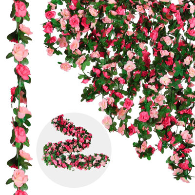 5 pièces 2,5 m / 98 pouces fleur artificielle suspendue guirlande de lierre rose fausse rose pivoine vigne pour la maison fenêtre rebord bureau fête jardin balcon mariage cour décor