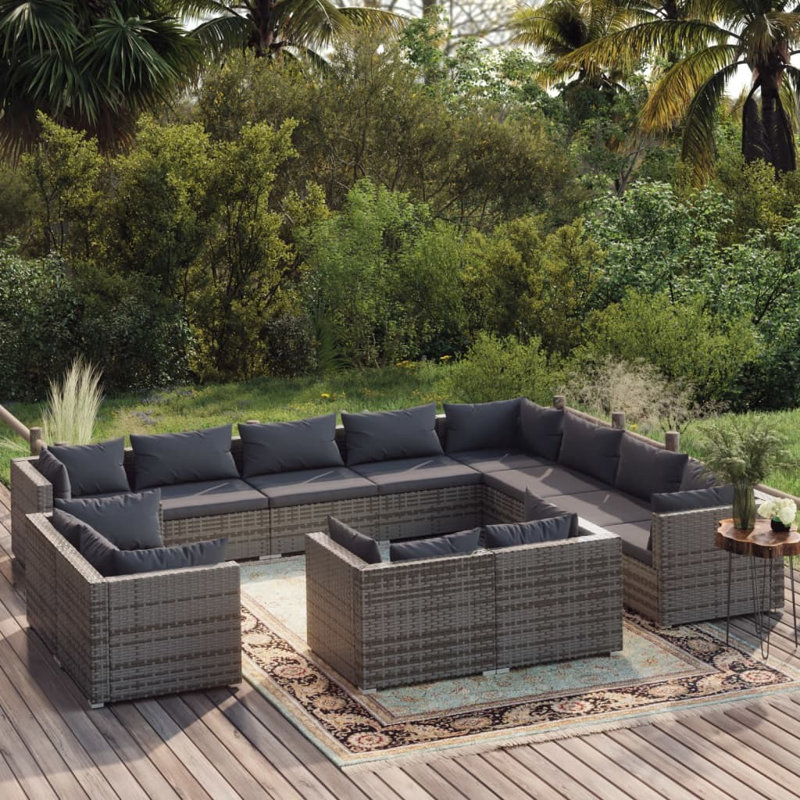 Ebern Designs 12 Piece Garden Lounge Set With Cushions Poly Rattan, Grey, Dark Blue