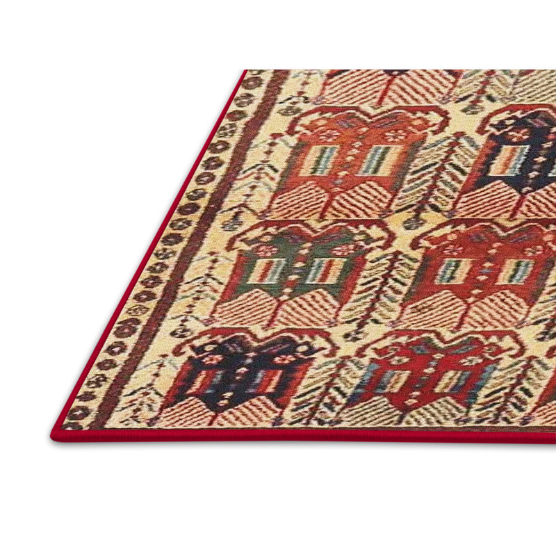 Tapis beige / rouge / bleu, Rectangle 5 pi x 7 pi