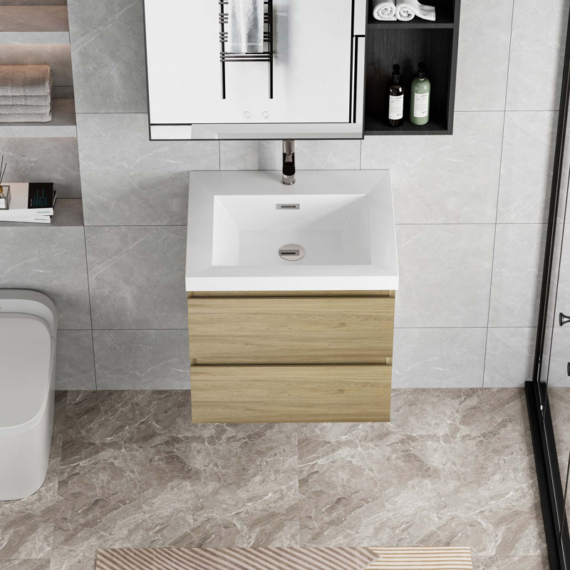 Meuble-lavabo flottant avec lavabo, Chêne