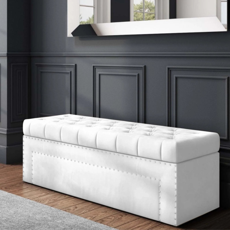 Duke Ottoman Storage Box - Chesterfield Upholstered Blanket Box - Naples Ottoman Bench with Storage, Beige Naple