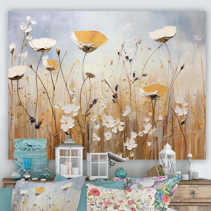 Élégance florale beige IV, Toile tendue, H 12 po x l 20 po