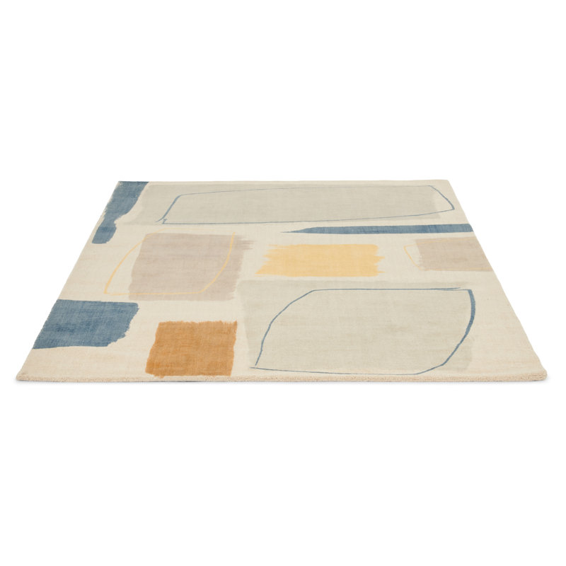 Tapis beige rectangulaire en laine touffeté à la main Yalissa, Rectangle 5 pi 3 po x 7 pi 6 po