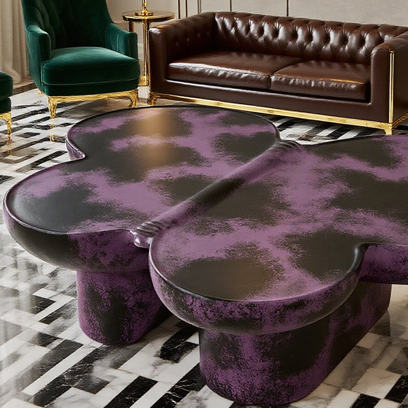 Table basse moderne en faux travertin texturé pour le salon / bureau, mauve et noir