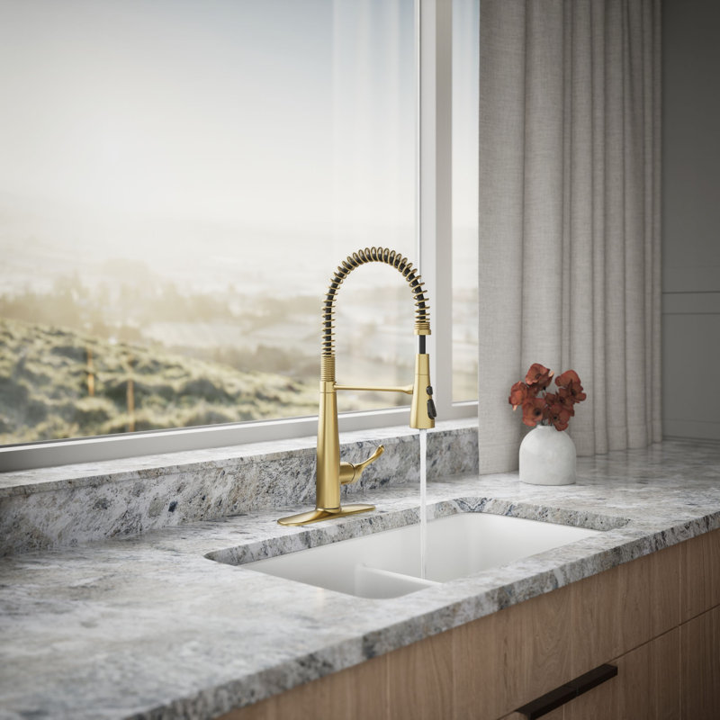 Kohler Simplice Single Handle Semi-Professional Pre-Rinse Kitchen Sink Faucet with Three-Function Pull Down Sprayer