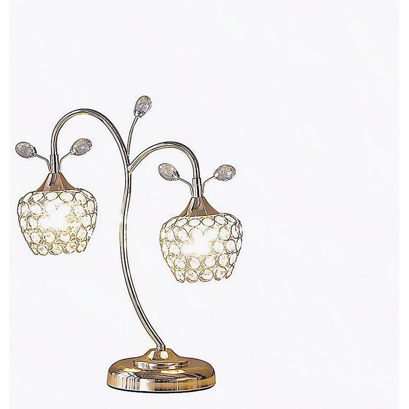 Lampe de table 17,25 "en or rose à 2 fleurs Bell Glam