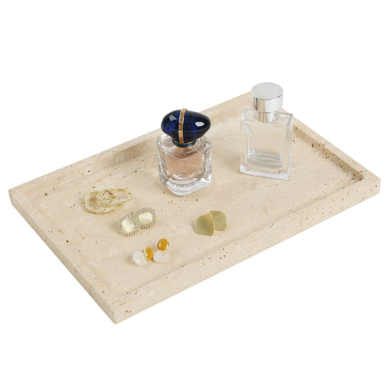 Adolif 12" x 8" Travertine Rectangle  Tray Stone Vanity Trays, Beige 12" x 8" Rectangle