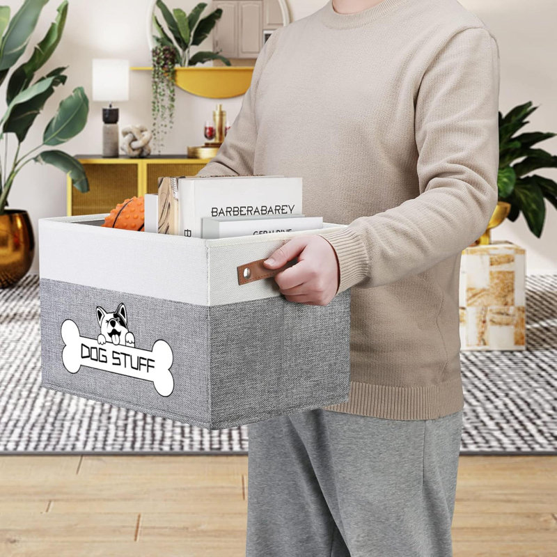 Boîte à jouets pliable pour chien, boîte à jouets pour chien en tissu, boîte de décoration pliante pour la maison avec poignée, boîte à jouets pliable pour laisse pour animal de compagnie, couverture, jouets à mâcher et accessoires