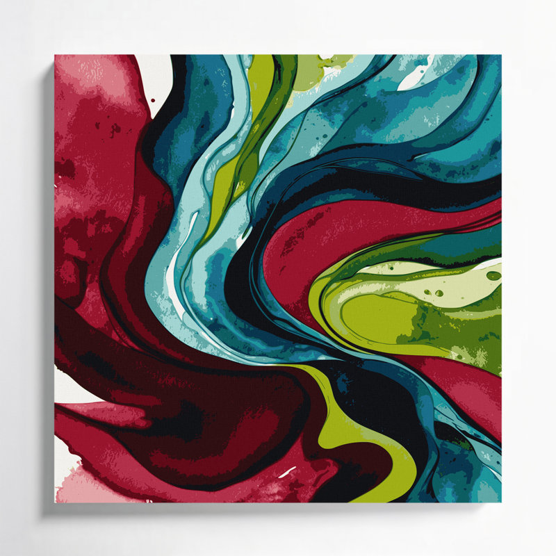 Aquarelle abstraite, art mural sur toile rouge, H 16 po x l 16 po