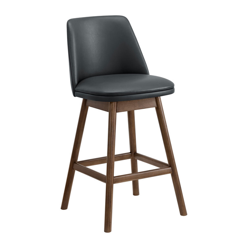 Tabouret de comptoir pivotant 26 po Rowan, finition noyer, cuir végétalien noir, 1