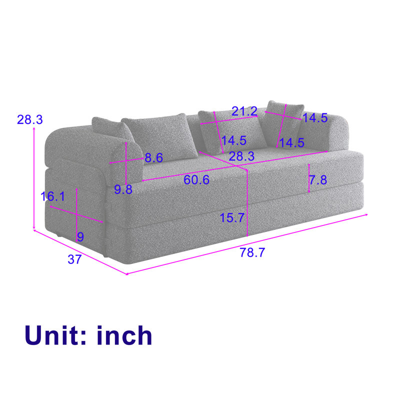 Canapé-lit Boneless de 78 pouces convertible sans assemblage, Mauve