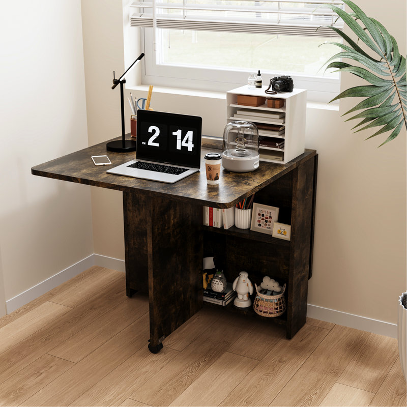 Table pliante brune 51,34 pouces pour la maison - ajoute du style à votre maison, avec fonction de frein, pouces de roue universels, pratique pour les petites familles et les présentoirs