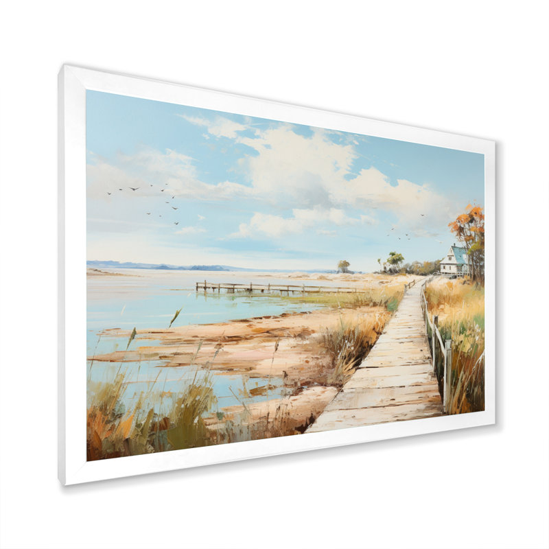 Pier Coastal Impression an - impression, Cadre simple blanc, H 16 po x l 32 po x P 1 po