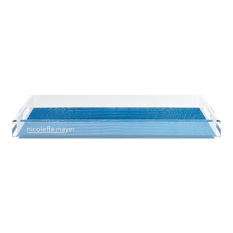 Crocodile Acrylic Rectangle Decorative Tray, 22.5"W x 14.5"D x 2"H, Kyoto Blue