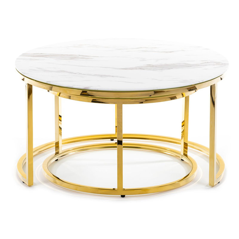 Brixton 2 - Piece Glass Top Living Room Table Set, White