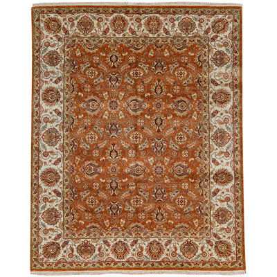 Wool Oriental Area Rug in Rust/Ivory