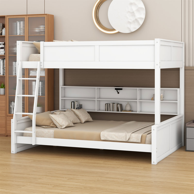 Bunk Bed With Storage Cabinets And USB Ports, Full XL over Queen, Antique White