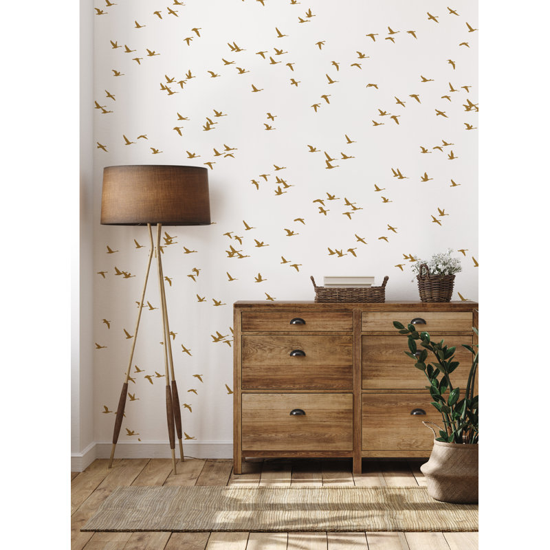 Papier peint adhésif Soaring Birds, L 108 po x l 96 po, Or