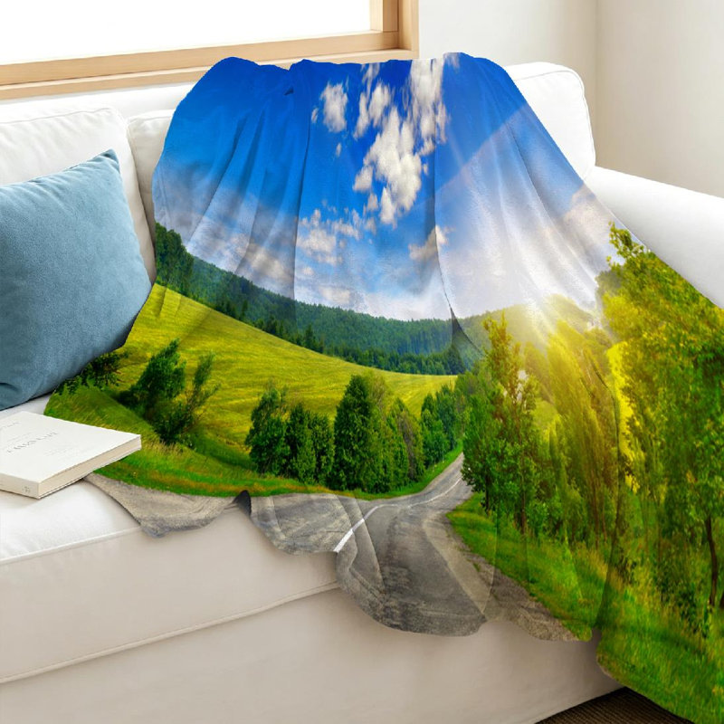 Jeté en flanelle verte ultra douce, imprimé recto campagnard, Throw 40" x 50"