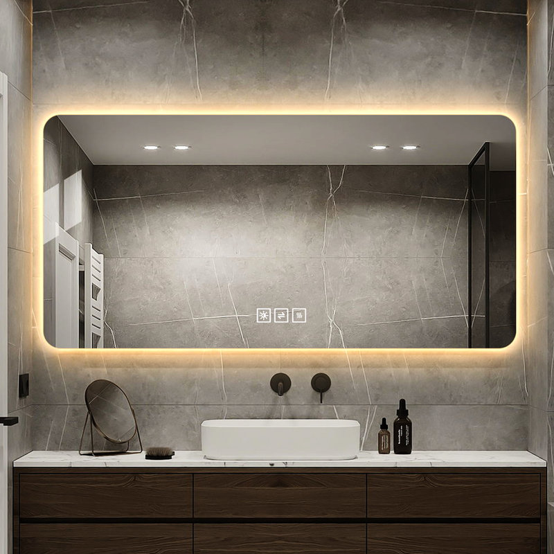 Miroir de salle de bain DEL 48 x 24 po - Haute résistance à la corrosion, trois couleurs réglables, système anti-buée. Rétroéclairage 48 x 24 po, excellent changement de couleur.