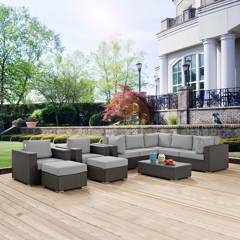Stopover 10 Piece Outdoor Patio Sunbrella Sectional Set, Navy