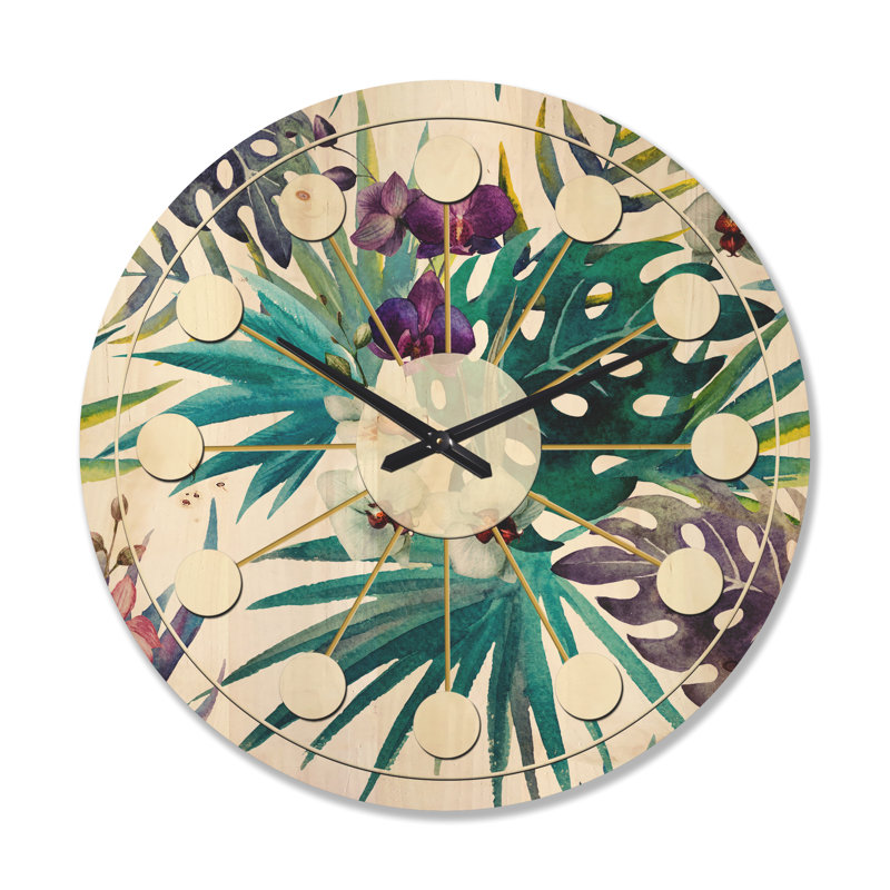 Horloge murale en bois Floral Botanical Design II, Grand