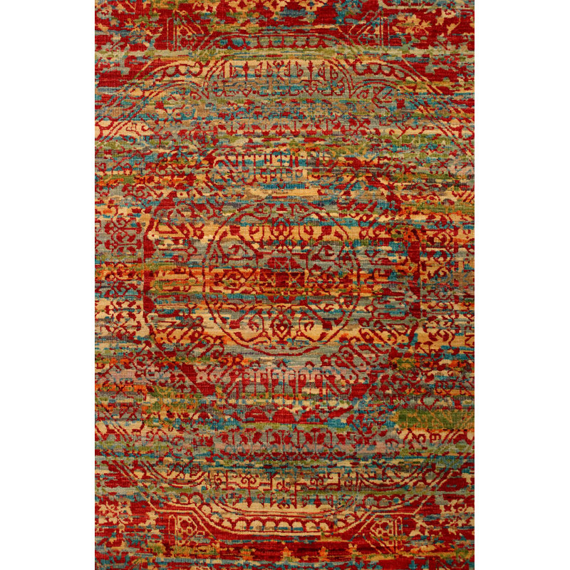 Wool And Silk Afghan One-of-a-Kind Rectangle 8'10" X 11'10" Area Rug
