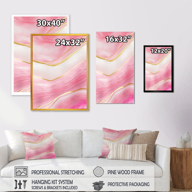 «Abstract Geode Marble Waves Pink II», reproduction sur toile, H 20 po x l 12 po x P 1 po, Toile tendue