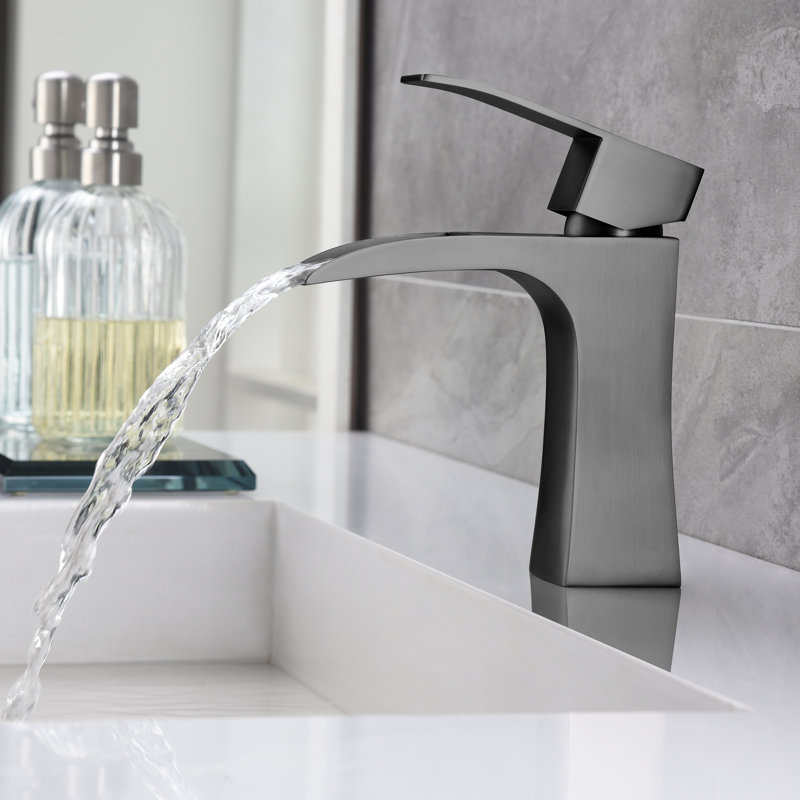S1427W-XX Sumerain Single-Hole Single-handle Bathroom Faucet,Modern Waterfall Bathroom Sink Faucet, Metallic Gray