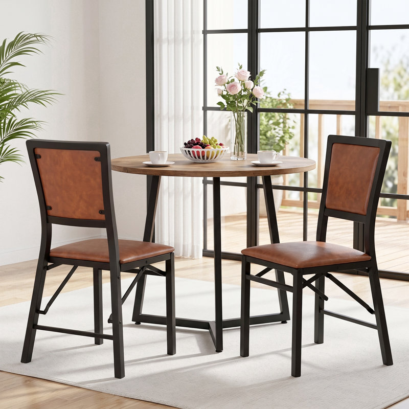 Ailse Folding Dining Chairs Set Of 2, Kitchen Armless Side Chairs With Padded Seats, Foldable PU Leather Parsons Dining Chairs For Home Kitchen Living Room