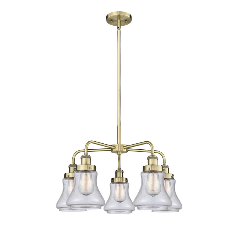 Lustre suspendu 5 lumières 24 po Bhanupriya, Laiton antique, Bullé