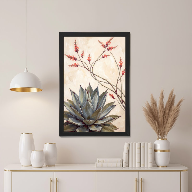 «Spiky Blue Agave Plant» avec art floral, H 36 po x l 24 po