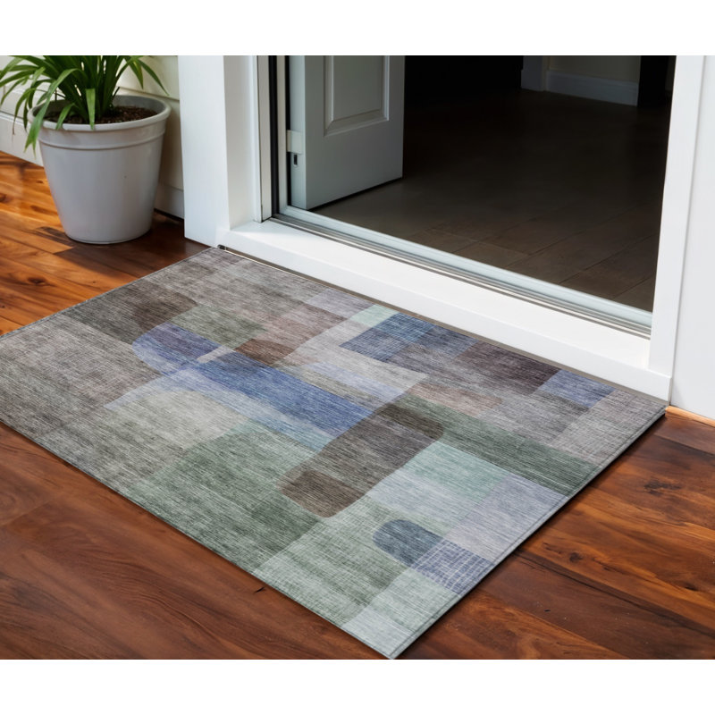 Tapis d'extérieur lavable d'extérieur brun, vert et bleu 3 pi x 5 pi