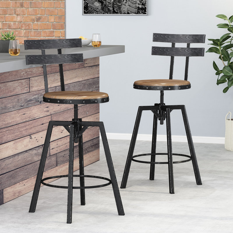 Keyosha Swivel  Adjustable Height Bar Stool, Brown, 2, Counter Stool ( Seat Height 25.5")
