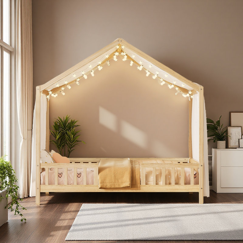 Forme de maison avec de hautes rampes, Lit simple, Naturel