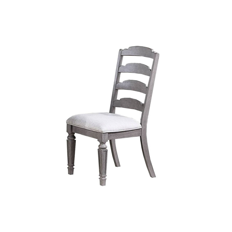 Chaises de salle à manger grises classiques (2 pièces) - Coussin confortable, dossier, dossier en bois d'hévéa (de 2), housse en tissu, mousse
