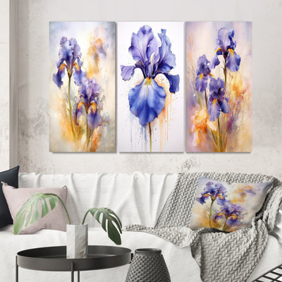 «Mauve jaune impression d'iris», 3 pièces sur toile