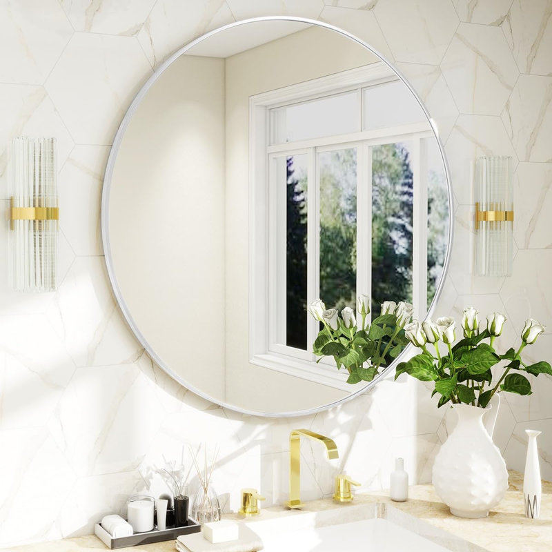 Miroir de salle de bain Lunara, 24 po x 24 po, Argent argent
