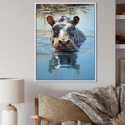 «Grey Powerful Hippo Waters Reflect I - Hippopotamus», art mural